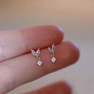 树叶耳钉（铜镀金色）